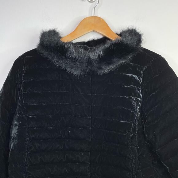 Talbots Black Velvet Down Quilted Puffer Jacket Coat Faux Fur Collar 16P 16 P - Picture 4 of 17